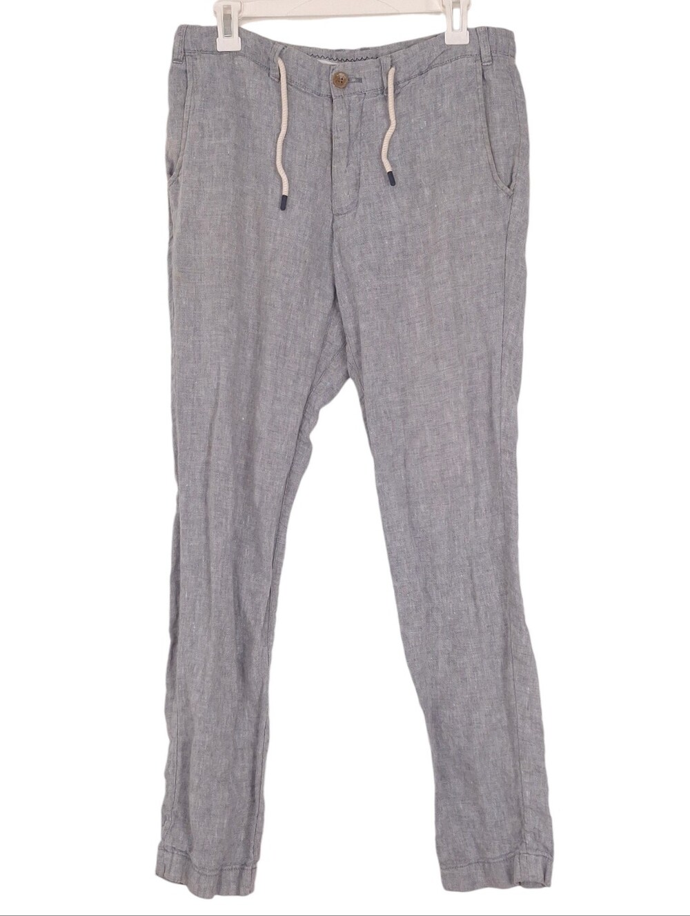 Zara Man tapered linen drawstring chino pants coastal beach nautical preppy gray